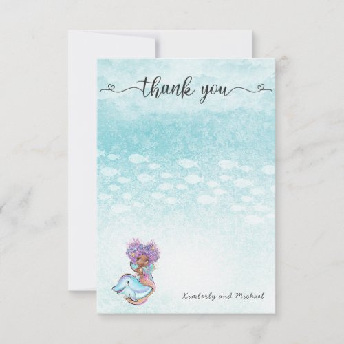 African Mermaid Watercolor Birthday  Baby Shower  Thank You Card