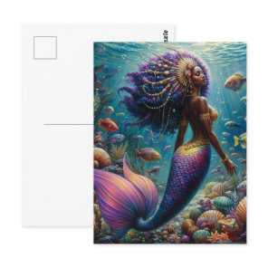 African Mermaid With Purple Hair Postcard