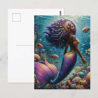 African Mermaid With Purple Hair Postcard