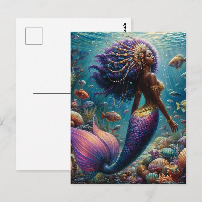 African Mermaid With Purple Hair Postcard (Front/Back)