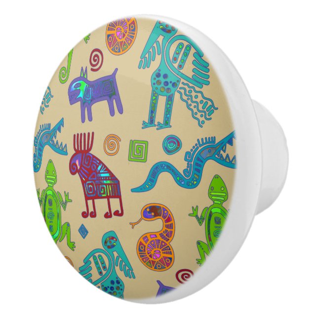 African Mexican Culture Primitive Tribal Pattern 1 Ceramic Knob (Right)