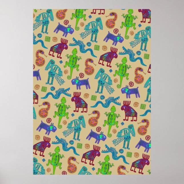 African Mexican Culture Primitive Tribal Pattern 1 Poster (Front)