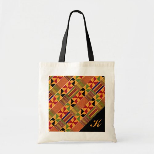 African Monogram Traditional Pinwheel Kente K70 Tote Bag
