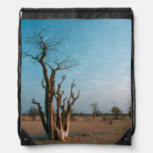 African Moringo Tree On Plain, Etosha National Drawstring Bag