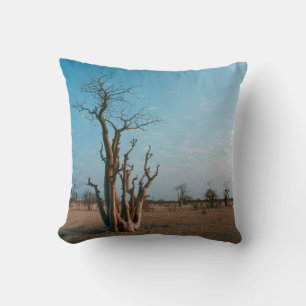 African Moringo Tree On Plain, Etosha National Throw Pillow