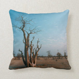 African Moringo Tree On Plain, Etosha National Throw Pillow