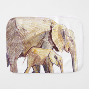 African Mother and Baby Elephant Burp Cloth