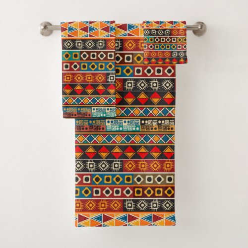 African Motif Colorful Decorative Pattern Bath Towel Set
