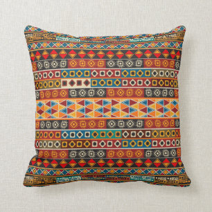 African Motif Colorful Decorative Pattern Design Throw Pillow