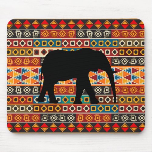 African Motif Colorful Decorative Pattern Elephant Mouse Pad