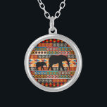 African Motif Colorful Pattern Mom & Baby Elephant Silver Plated Necklace<br><div class="desc">Mom and Baby Elephant silhouette on African Motif Colorful Decorative Pattern. Lovely gifts idea for mom.</div>