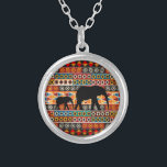 African Motif Colorful Pattern Mom & Baby Elephant Silver Plated Necklace<br><div class="desc">Mom and Baby Elephant silhouette on African Motif Colorful Decorative Pattern. Lovely gifts idea for mom.</div>