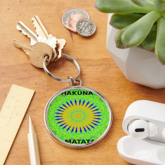 African Motif Design in Green and Gold Art Print Keychain (Desk)