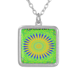 African Motif Design in Green and Gold Art Print Silver Plated Necklace