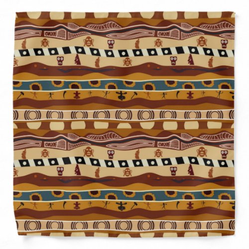 African Motifs Ethnic Art Earth Tone Bandana