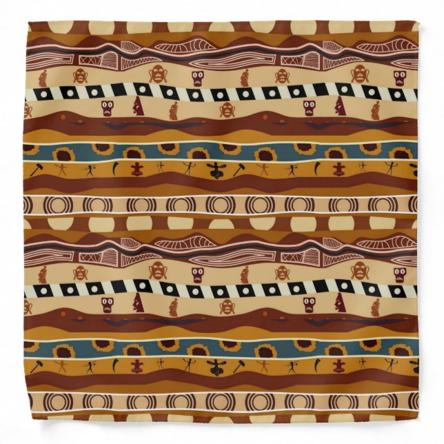 African Motifs Ethnic Art Earth Tone Bandana (Front)