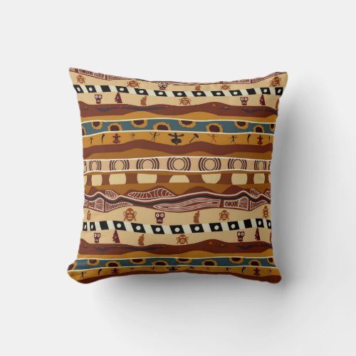 African Motifs Ethnic Art Earth Tone Throw Pillow