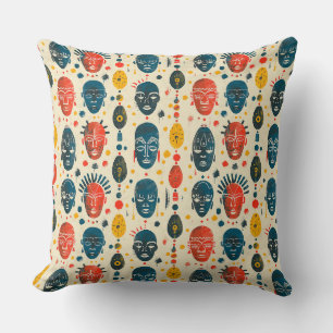 African motifs multi-colored pattern with grunge m throw pillow