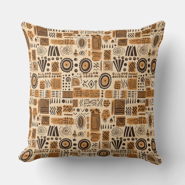 African Mud Cloth Ethnic tribal pattern 1 Throw Pillow (Front)