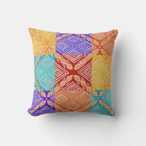 African Mud Cloth Inspired  Colorful Boho Throw Pillow