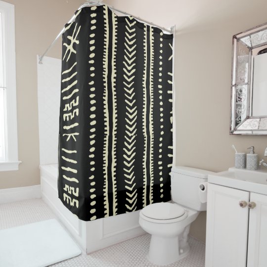 African Mud Cloth Motif Shower Curtain