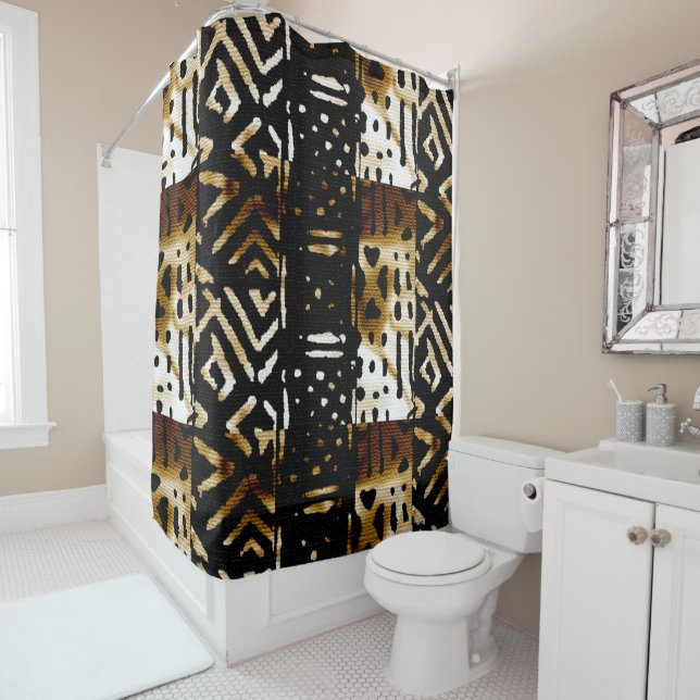African Mud Cloth Print Shower Curtain (In Situ)
