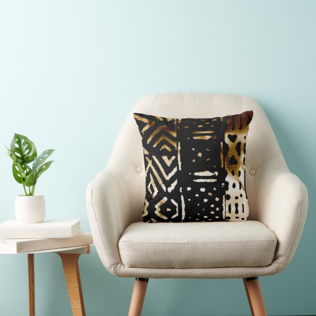 African Mud Cloth Print  Throw Pillow (Chair)