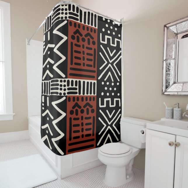 African  Mud Cloth Shower Curtain Design (In Situ)