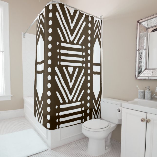 African  Mud Cloth Shower Curtain Design (In Situ)