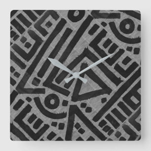 African Mud Cloth Square Wall Clock
