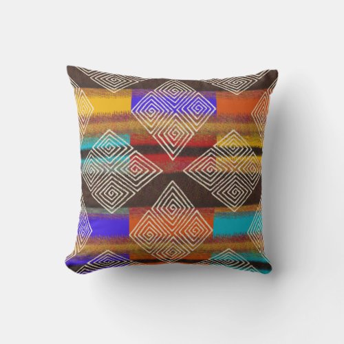 African Mud Cloth Style  Boho Earth Throw Pillow