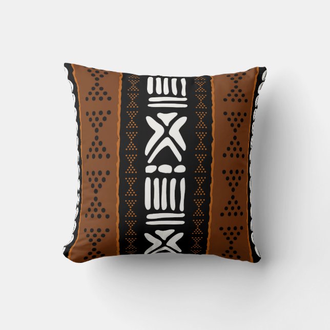 African Mudcloth Bogolan Design Throw Pillow (Front)