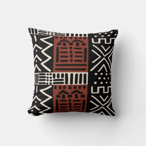 African Mudcloth Bogolan Designer Throw Pillow