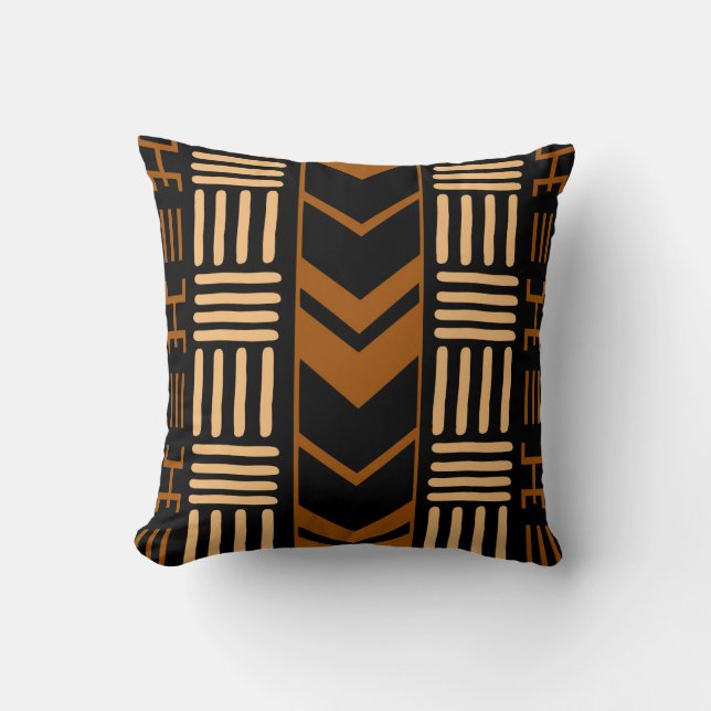 African Mudcloth Bogolan Fabric Design Throw Pillo Pillow (Front)