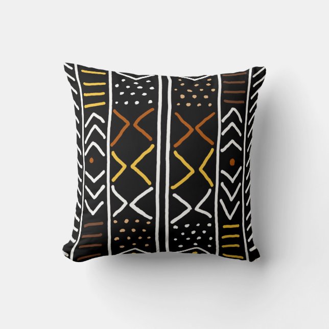 African Mudcloth Bogolan Fabric Design Throw Pillo Pillow (Front)
