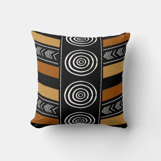 African Mudcloth Bogolan Fabric Design Throw Pillo Pillow (Front)