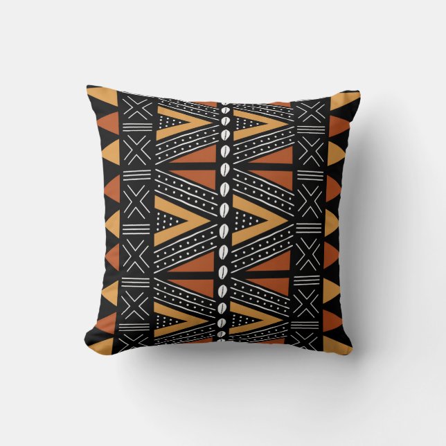 African Mudcloth Bogolan Fabric Design Throw Pillo Pillow (Front)