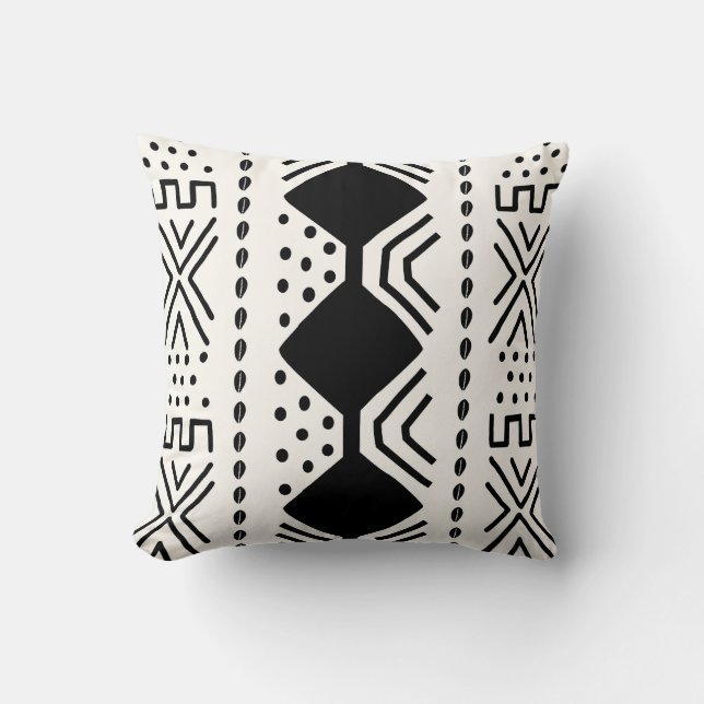 African Mudcloth Bogolan Fabric Design Throw Pillo Pillow (Front)