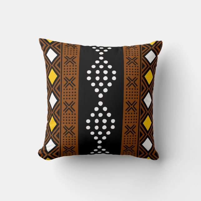 African Mudcloth Bogolan Fabric Design Throw Pillo Pillow (Front)