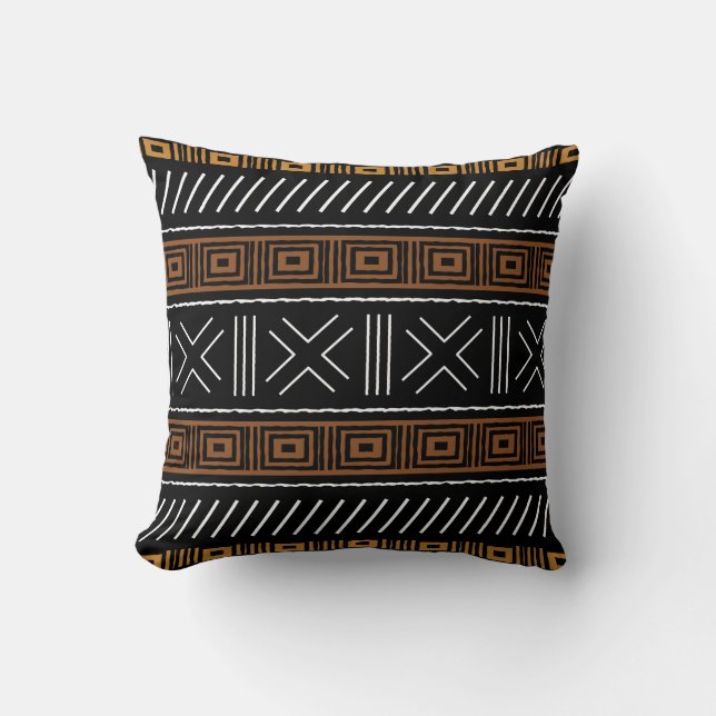 African Mudcloth Bogolan Fabric Design Throw Pillo Pillow (Front)