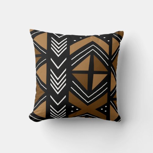 African Mudcloth Bogolan Fabric Design Throw Pillow