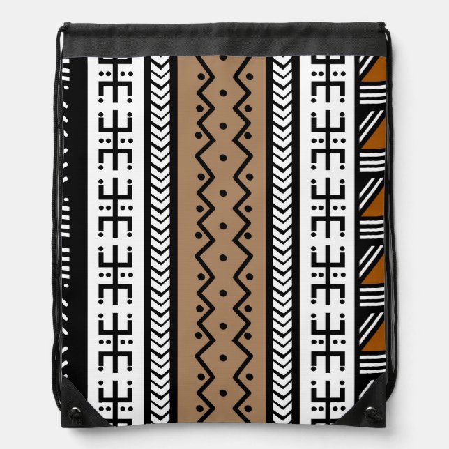 African Mudcloth Drawstring Backpack (Front)