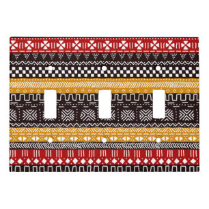 African Mudcloth Style Red Black & Gold Ethnic Light Switch Cover