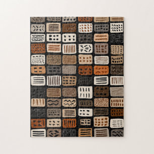 African mudcloth textile designs in a grid jigsaw puzzle