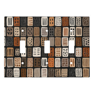 African mudcloth textile designs in a grid light switch cover