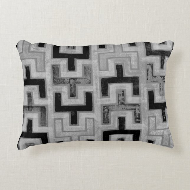 African Mudcloth Textile with Geometric Patterns Accent Pillow (Front)