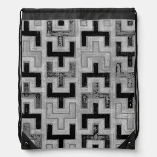 African Mudcloth Textile with Geometric Patterns Drawstring Bag