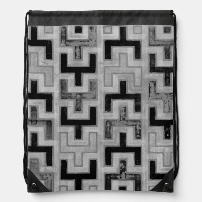African Mudcloth Textile with Geometric Patterns Drawstring Bag (Front)