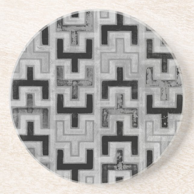 African Mudcloth Textile with Geometric Patterns Drink Coaster (Front)
