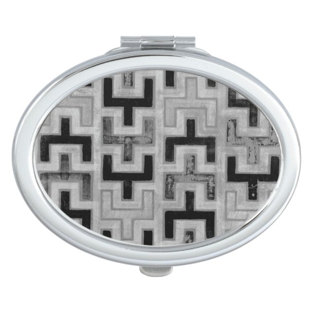 African Mudcloth Textile with Geometric Patterns Mirror For Makeup (Front)